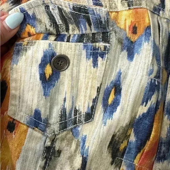 Chico's Sz 2 - Medium Jacket Linen/Cotton Blend Long Sleeve Multi-Color Abstract - Picture 4 of 8